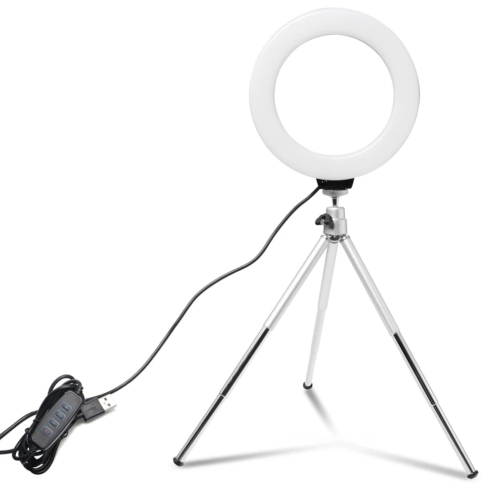 6 Inch Mini LED Selfie Ring Light - Desktop Video Lamp with Tripod for YouTubers