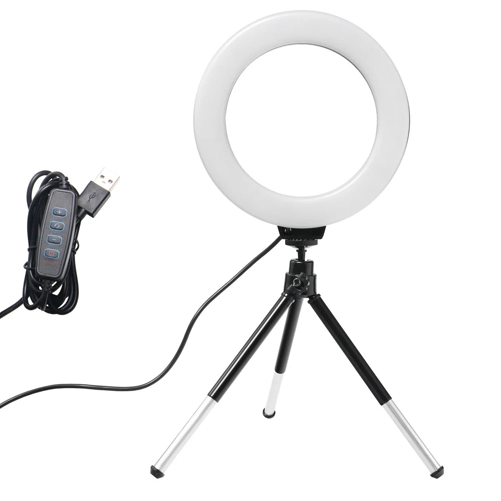 6 Inch Mini LED Selfie Ring Light - Desktop Video Lamp with Tripod for YouTubers