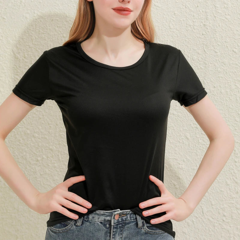 2025 Women's Short Sleeve T-Shirt - Casual Round Neck Solid Color Blouse