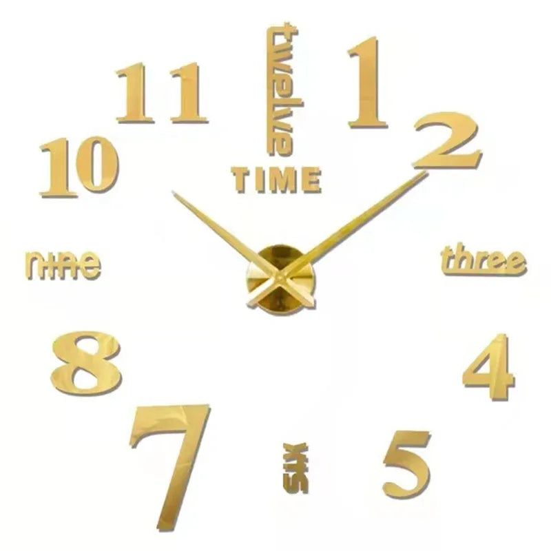 2D/3D Large Roman Numeral Wall Clock - Acrylic Mirror DIY Quartz Clock Stickers