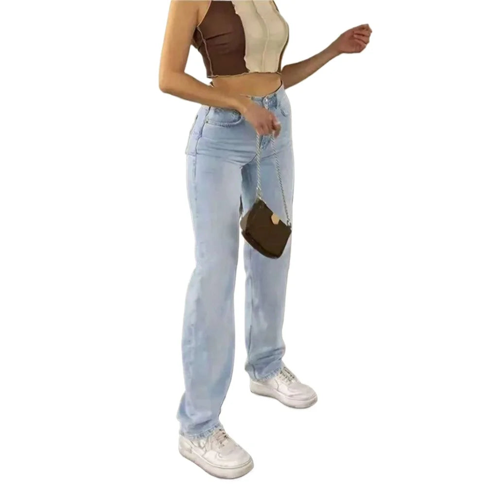 Women's High Waisted Baggy Jeans Denim Pants Y2K Aesthetic Vintage Design Loose Fit Comfortable Female Daily Casual Clothing