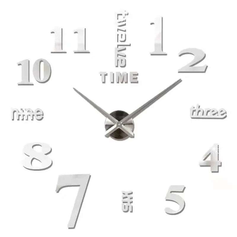 2D/3D Large Roman Numeral Wall Clock - Acrylic Mirror DIY Quartz Clock Stickers