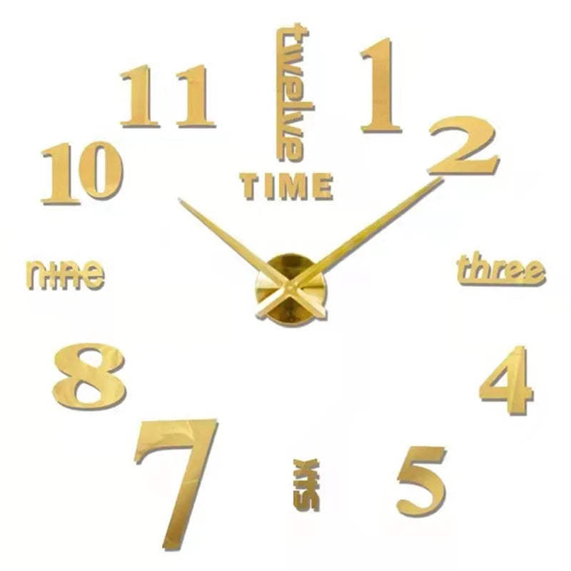 Roman Numeral 3D Mirror Wall Clock - Large DIY Quartz Clock for Living Room