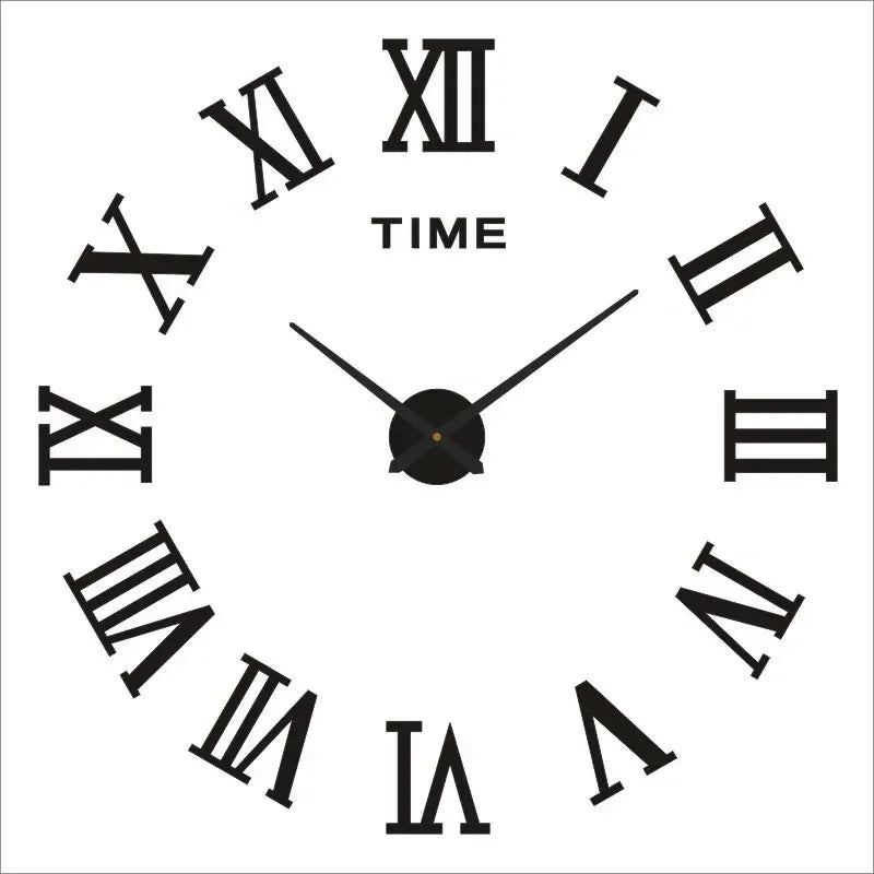2D/3D Large Roman Numeral Wall Clock - Acrylic Mirror DIY Quartz Clock Stickers
