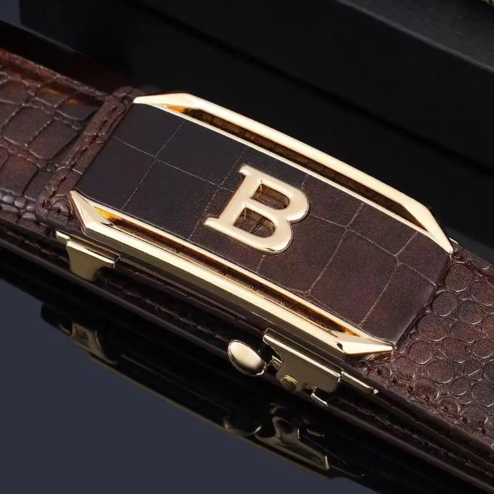 Luxury Automatic Buckle Leather Belt - Black Coffee Business Crocodile Pattern