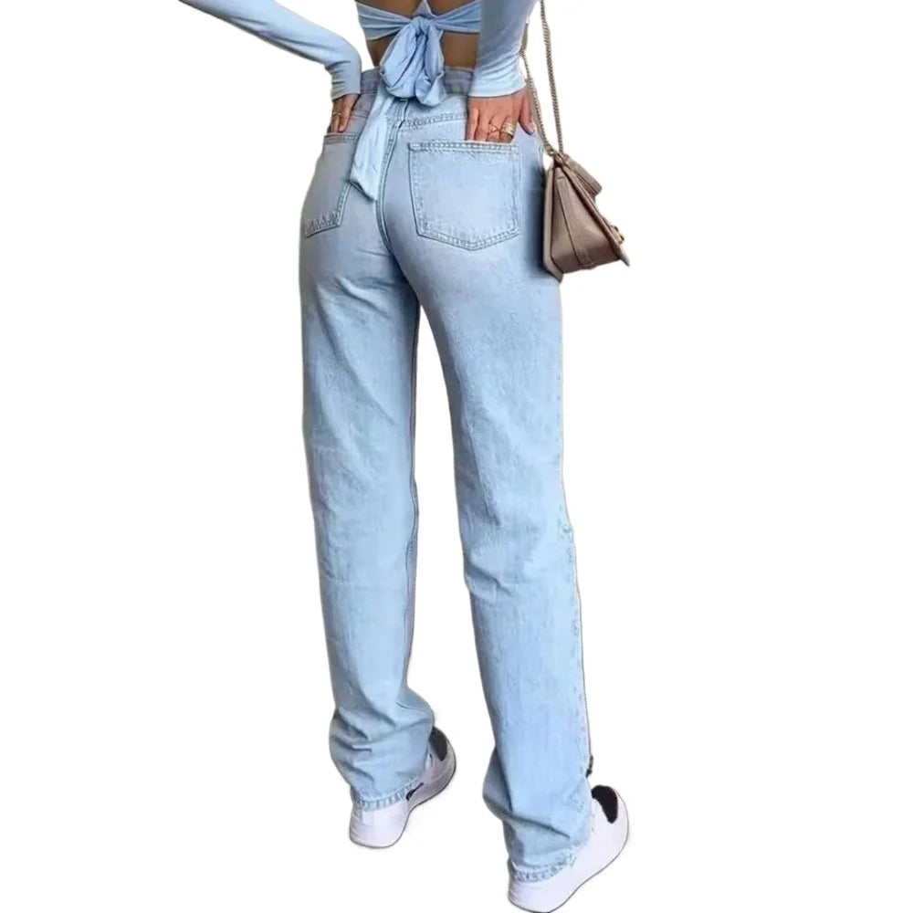 Women's High Waisted Baggy Jeans Denim Pants Y2K Aesthetic Vintage Design Loose Fit Comfortable Female Daily Casual Clothing