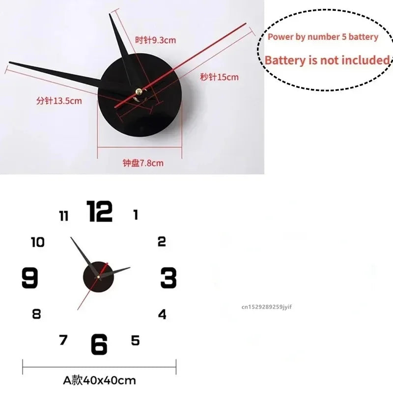 3D Acrylic Mirror Wall Clock 40CM - Fashion DIY Quartz Clock for Home Decoration