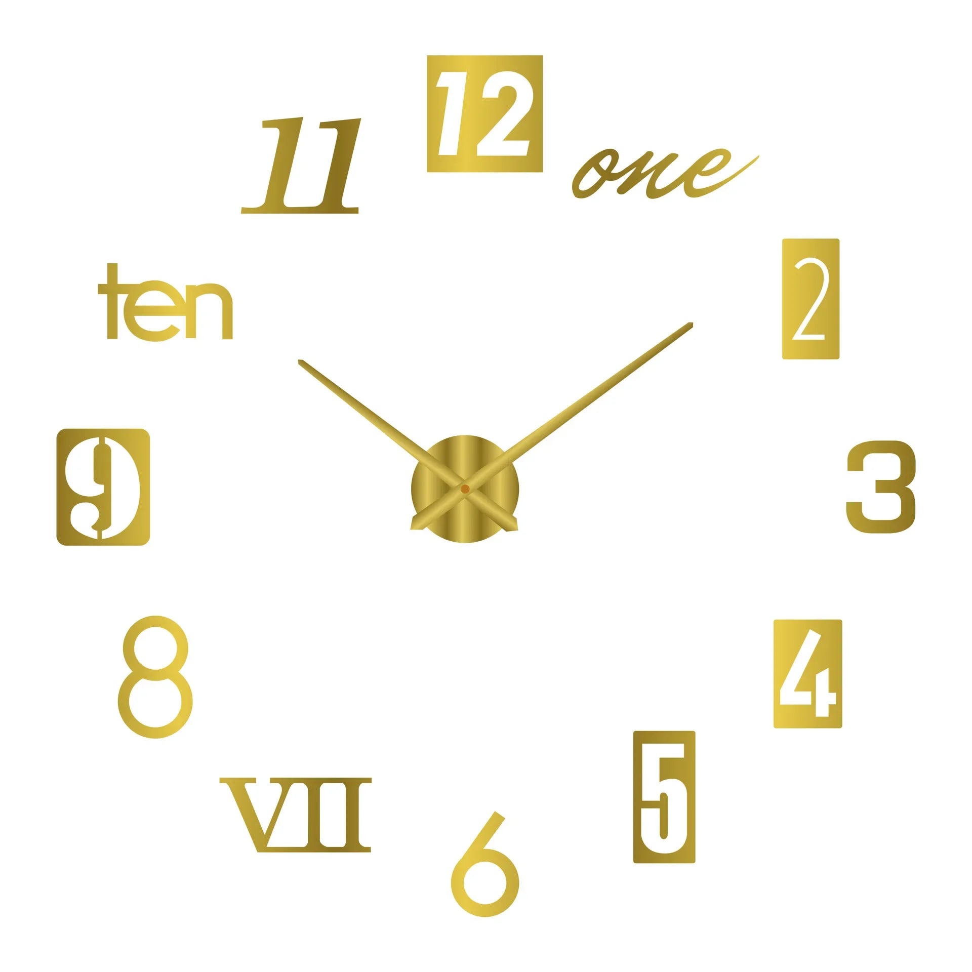 2D/3D Large Roman Numeral Wall Clock - Acrylic Mirror DIY Quartz Clock Stickers