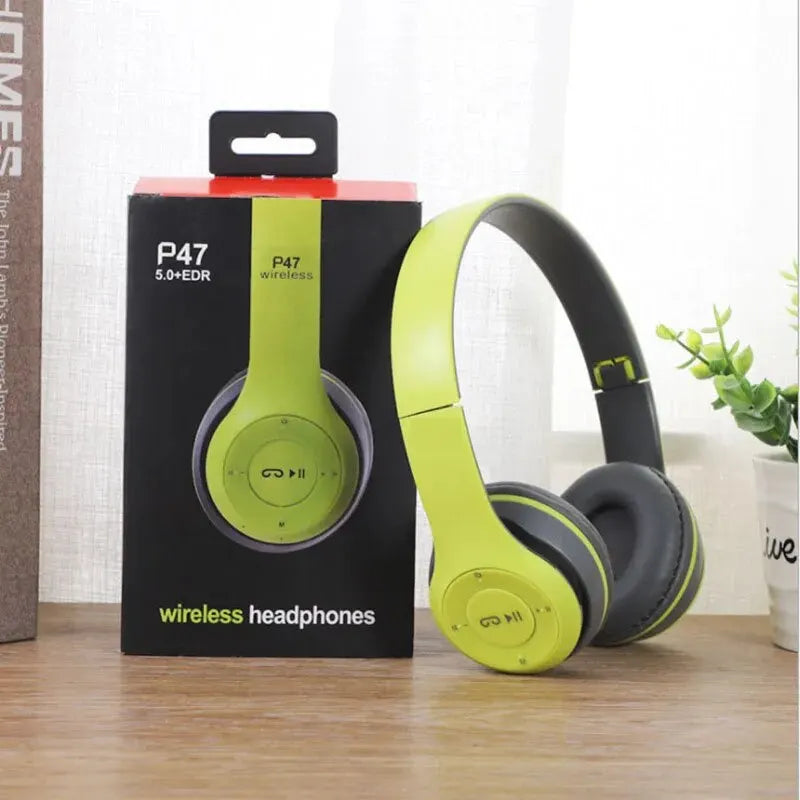 Stereo P47 Wireless Sports Headset - 5.0 Bluetooth, Folding Design for iPhone & Xiaomi Gaming