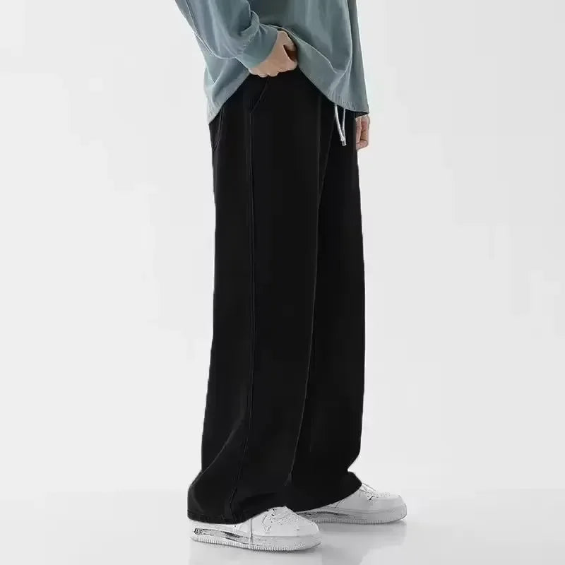 2025 New Streetwear Loose Jeans Men Korean Style Fashion Loose Straight Wide Leg Pants Men's Brand Clothing Black Light Blue