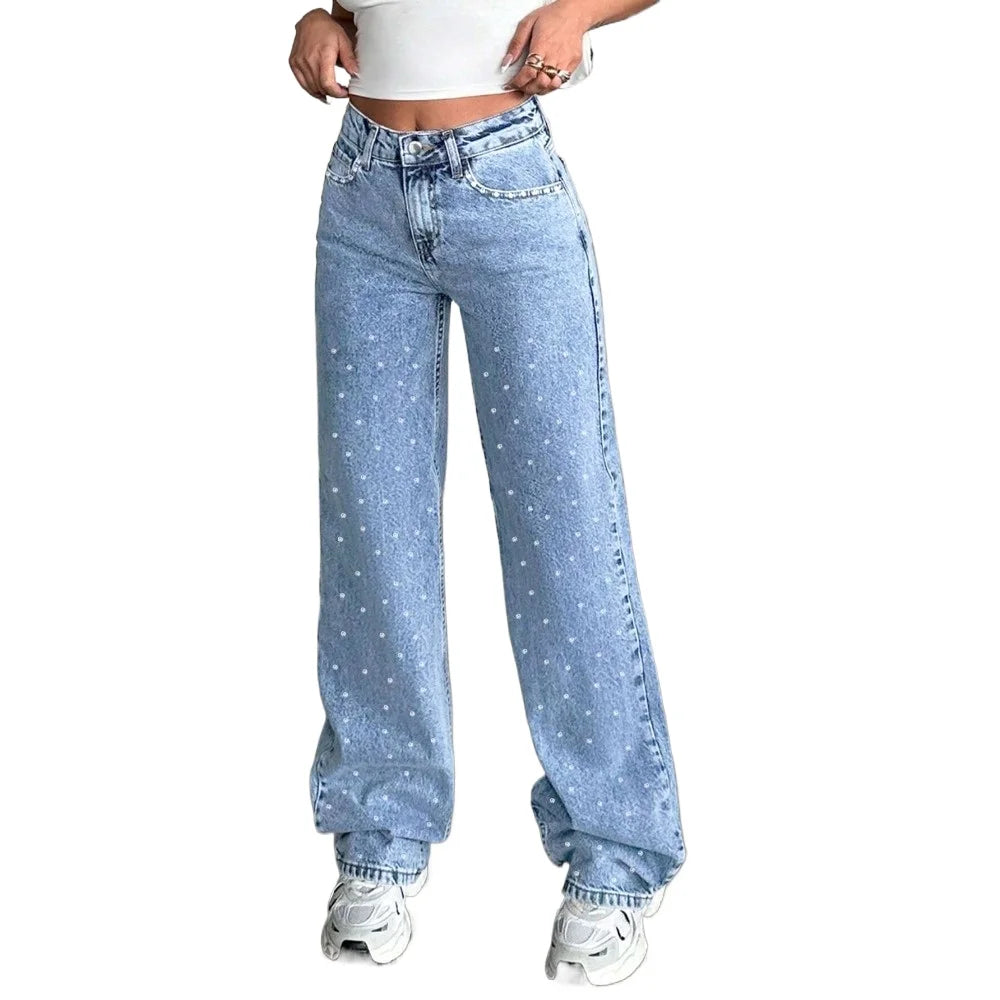 Women's High Waisted Baggy Jeans Denim Pants Y2K Aesthetic Vintage Design Loose Fit Comfortable Female Daily Casual Clothing