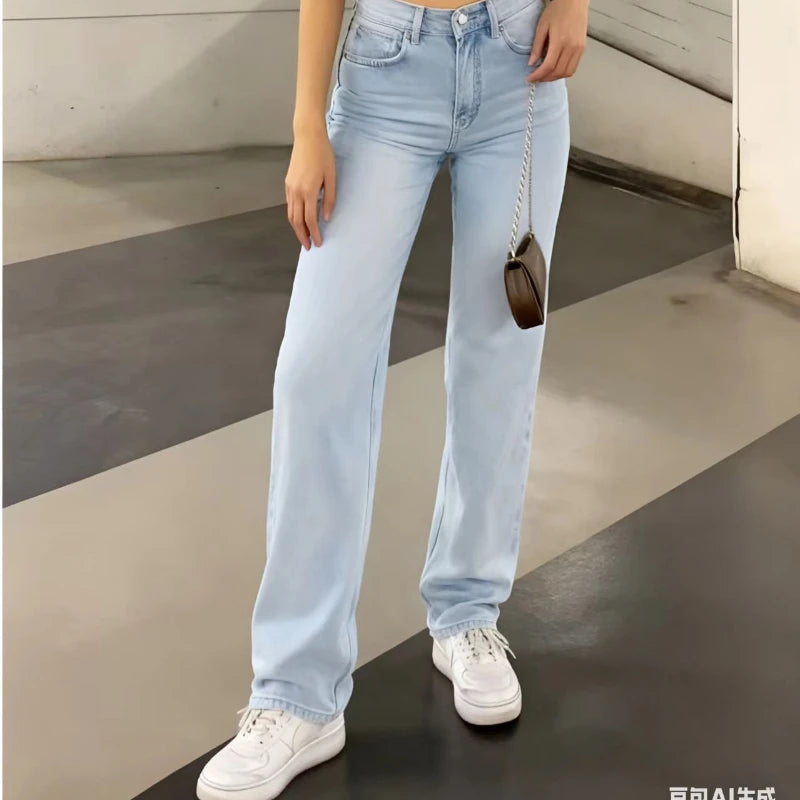 Women's High Waisted Baggy Jeans Denim Pants Y2K Aesthetic Vintage Design Loose Fit Comfortable Female Daily Casual Clothing