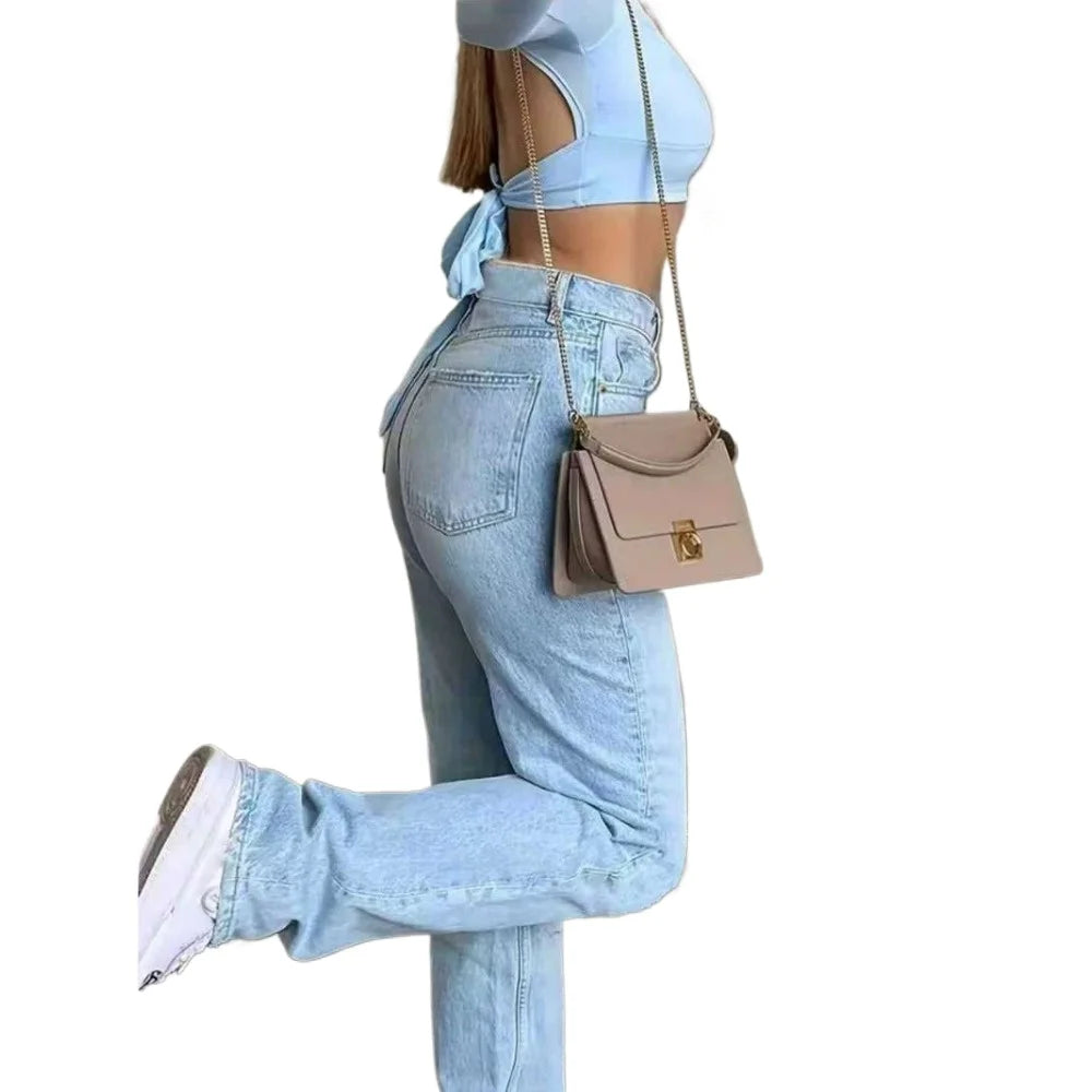 Women's High Waisted Baggy Jeans Denim Pants Y2K Aesthetic Vintage Design Loose Fit Comfortable Female Daily Casual Clothing