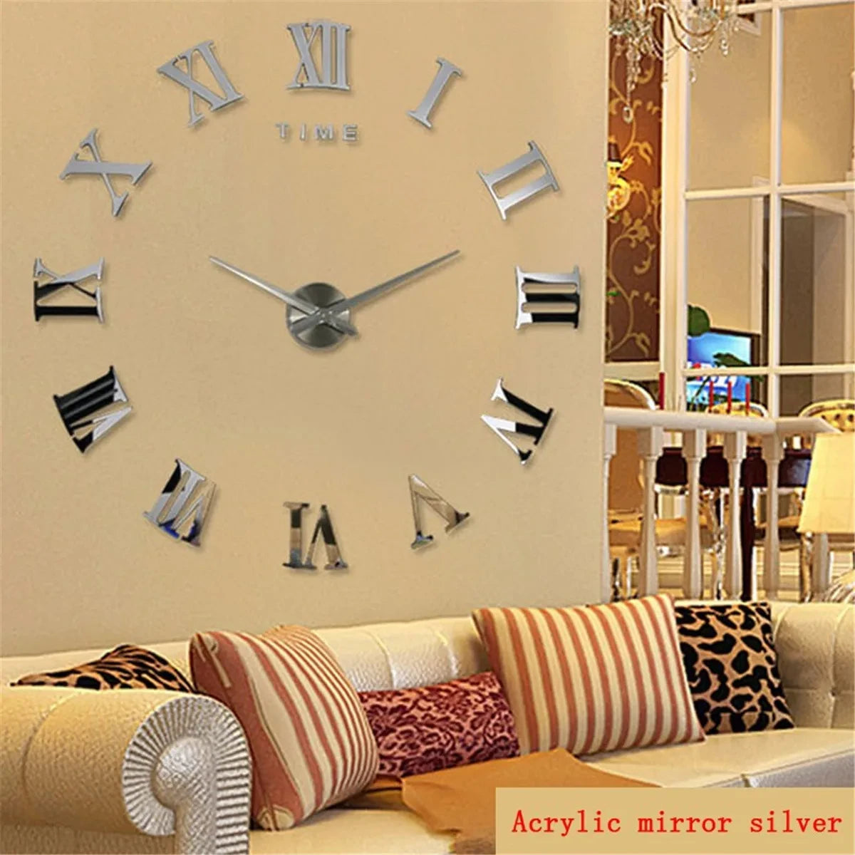 Roman Numeral 3D Mirror Wall Clock - Large DIY Quartz Clock for Living Room