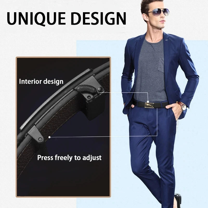 Fashion Business Men's Belt - Genuine Luxury Automatic Buckle PU Leather Belt