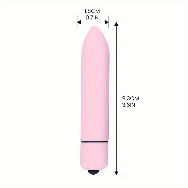 Pink cylindrical device with pointed tip, measuring 9.3cm length and 1.8cm diameter on white background