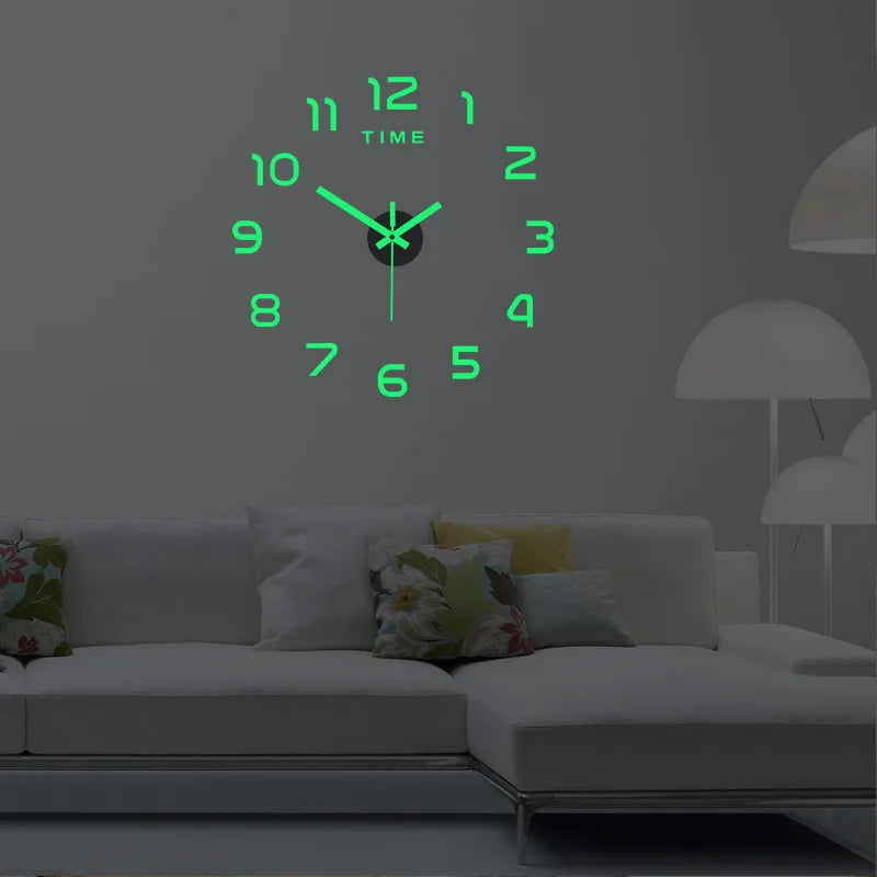 3D Luminous Modern Wall Clock - DIY Mute Mirror Stickers for Living Room & Bedroom Decor