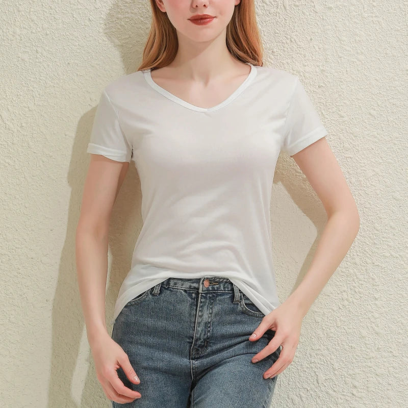 2025 Women's Short Sleeve T-Shirt - Casual Round Neck Solid Color Blouse