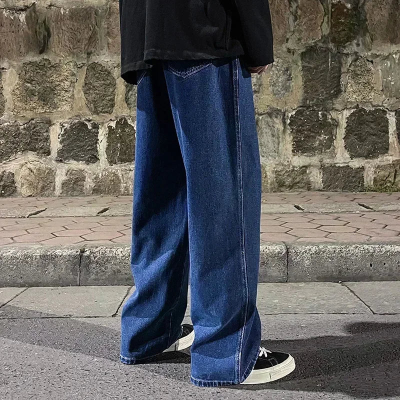 2025 New Streetwear Loose Jeans Men Korean Style Fashion Loose Straight Wide Leg Pants Men's Brand Clothing Black Light Blue