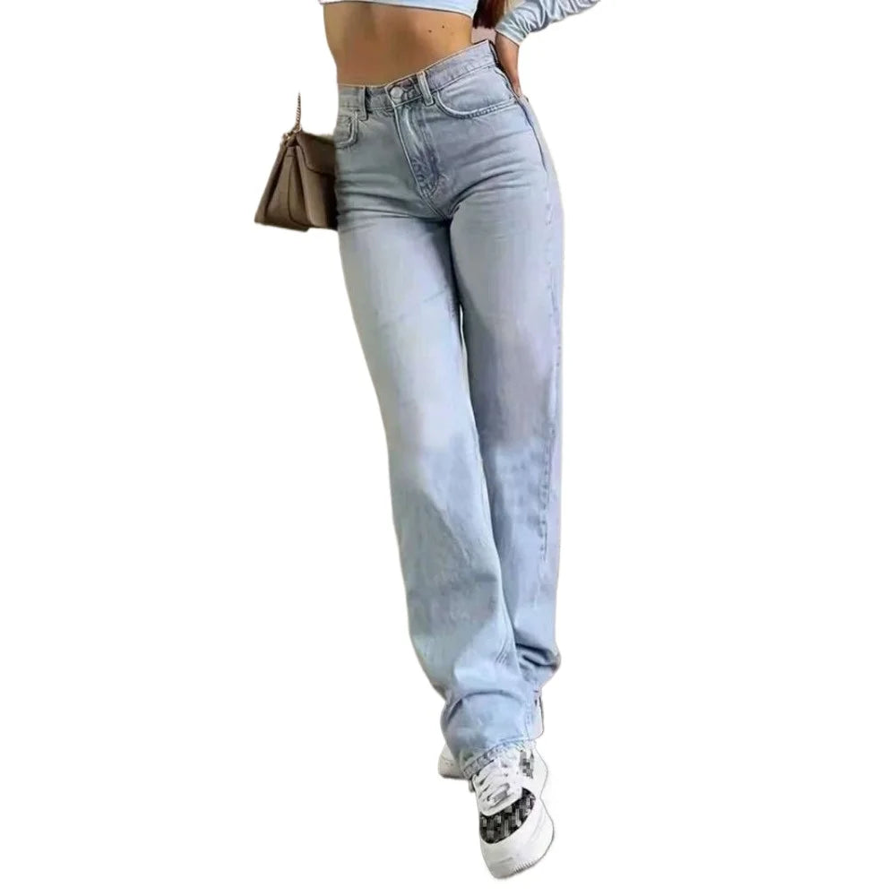 Women's High Waisted Baggy Jeans Denim Pants Y2K Aesthetic Vintage Design Loose Fit Comfortable Female Daily Casual Clothing