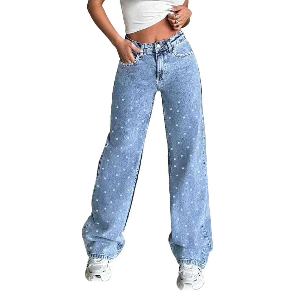 Women's High Waisted Baggy Jeans Denim Pants Y2K Aesthetic Vintage Design Loose Fit Comfortable Female Daily Casual Clothing