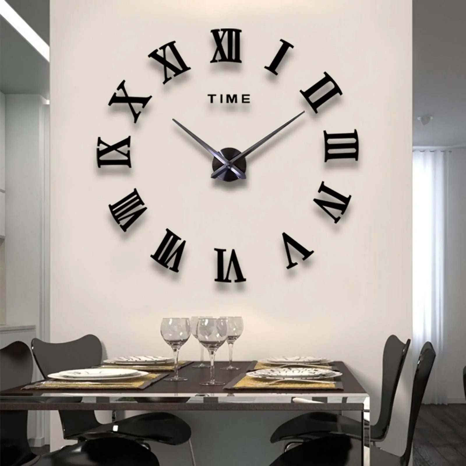 2D/3D Large Roman Numeral Wall Clock - Acrylic Mirror DIY Quartz Clock Stickers