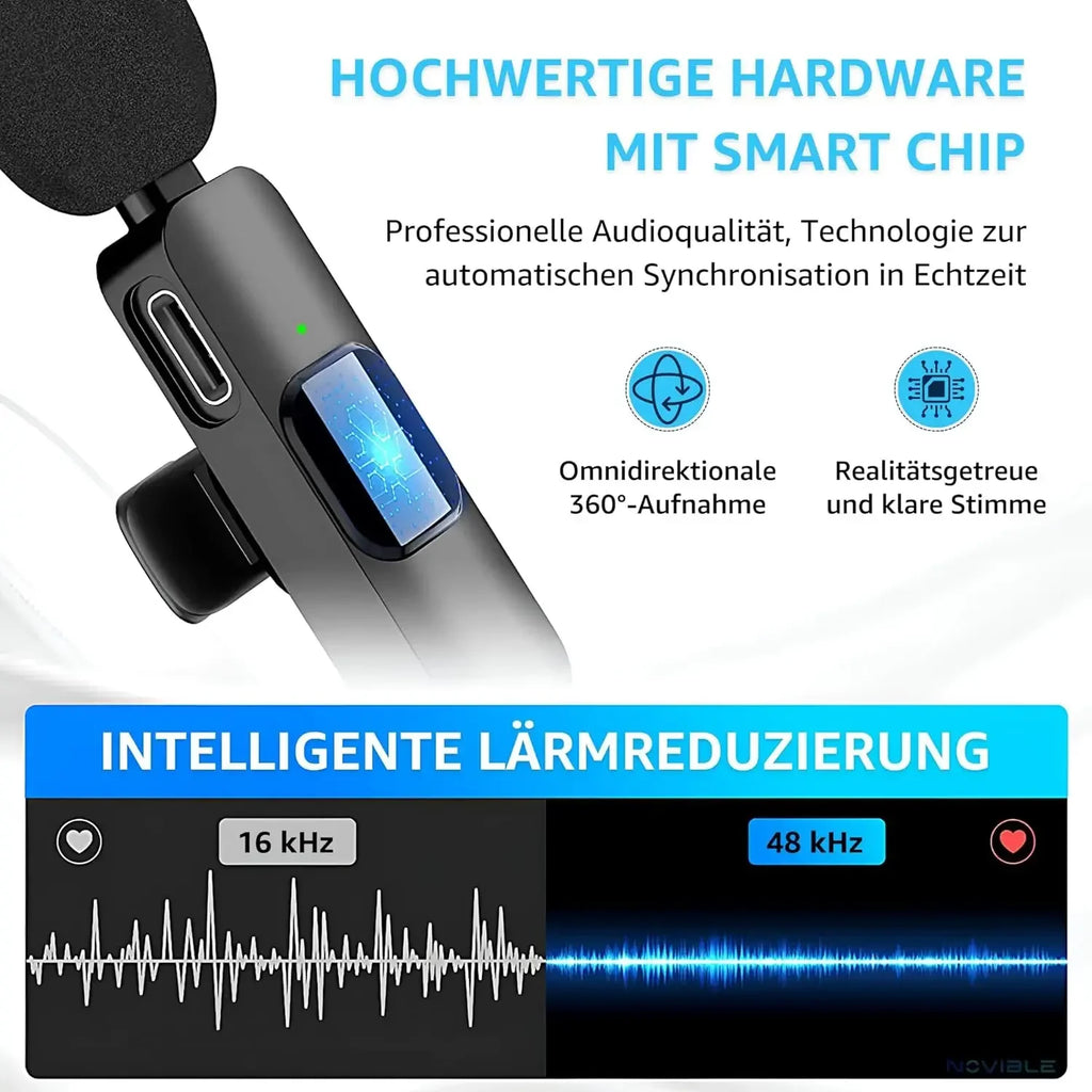 Wireless Lavalier Microphone - Plug and Play Noise Canceling for YouTube TikTok