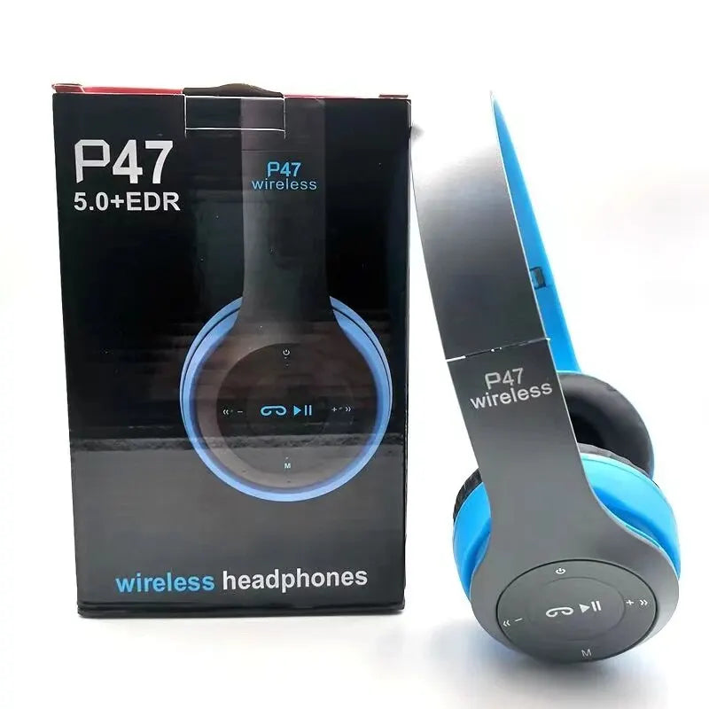 Stereo P47 Wireless Sports Headset - 5.0 Bluetooth, Folding Design for iPhone & Xiaomi Gaming
