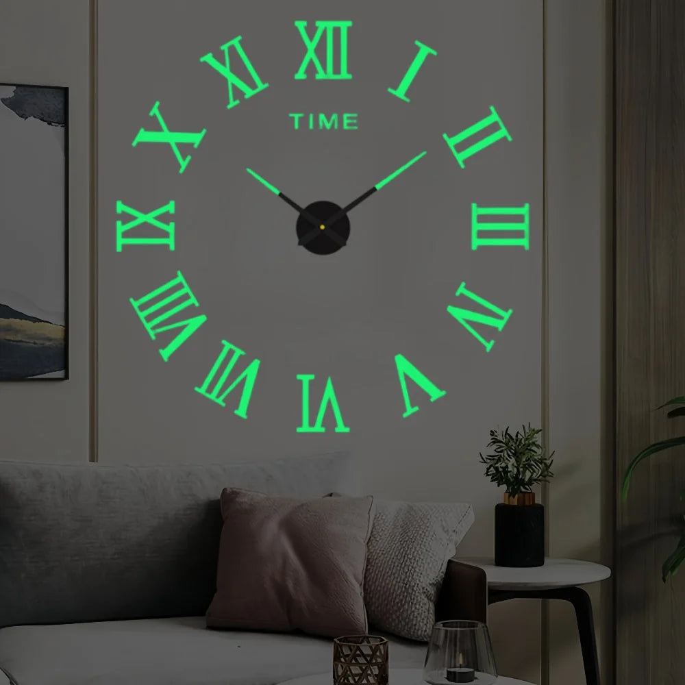 2D/3D Large Roman Numeral Wall Clock - Acrylic Mirror DIY Quartz Clock Stickers