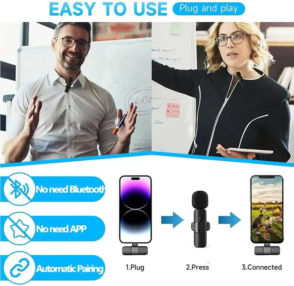 Lavalier Wireless Microphone for iPhone iPad 2 Pack Portable Noise Cancelling/Muting Microphone for Recording Live Stream TikTok
