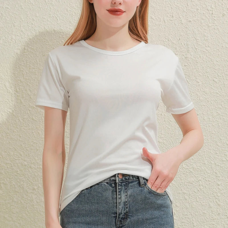 2025 Women's Short Sleeve T-Shirt - Casual Round Neck Solid Color Blouse