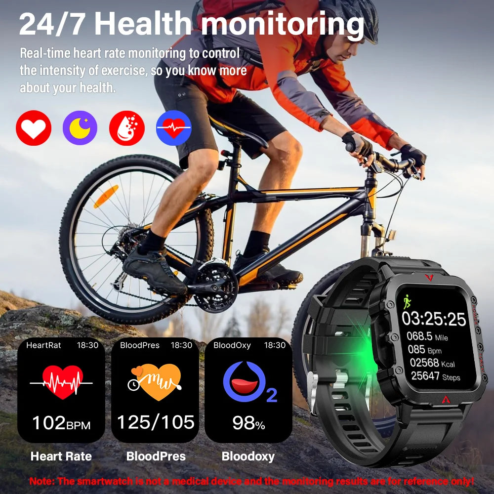 LAXASFIT Men's Smart Watch with LED Flashlight - Outdoor Sports Health Monitoring Smartwatch