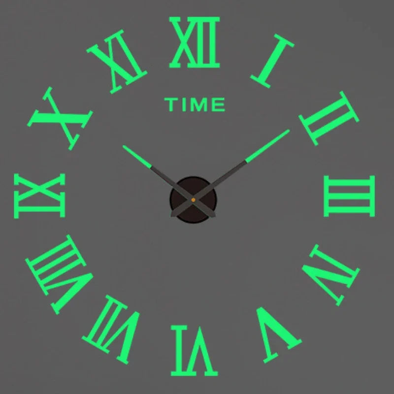 2D/3D Large Roman Numeral Wall Clock - Acrylic Mirror DIY Quartz Clock Stickers