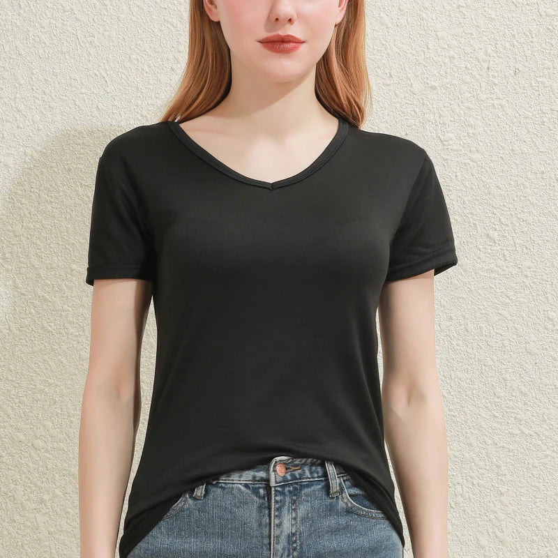 2025 Women's Short Sleeve T-Shirt - Casual Round Neck Solid Color Blouse