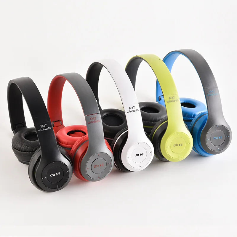 Stereo P47 Wireless Sports Headset - 5.0 Bluetooth, Folding Design for iPhone & Xiaomi Gaming