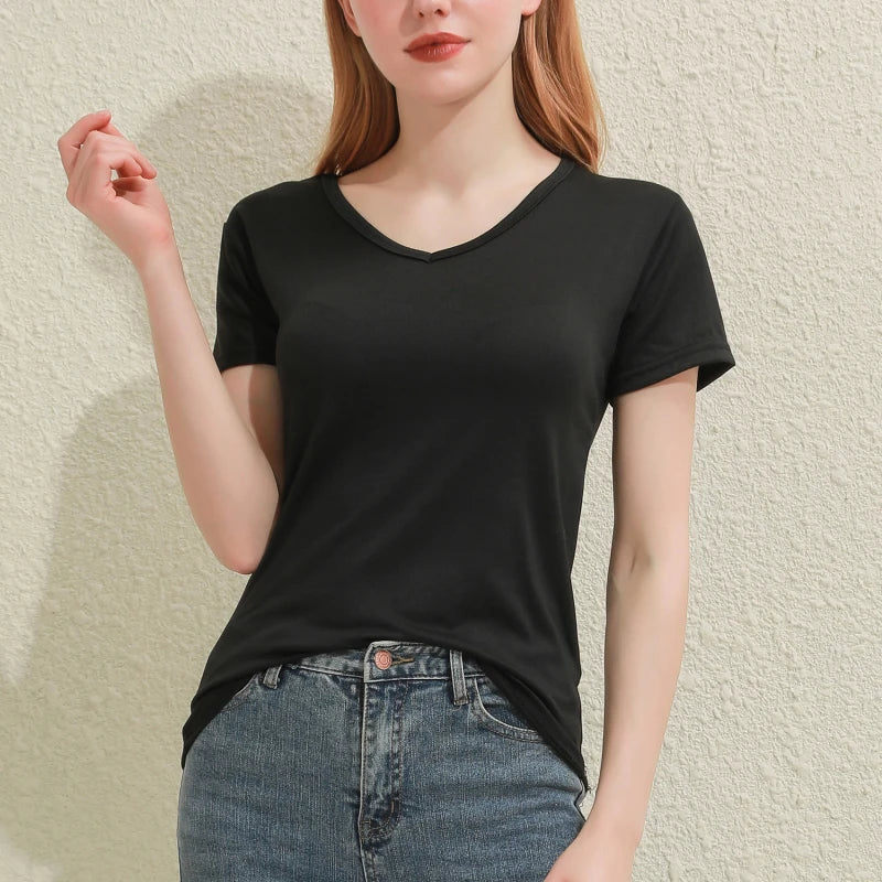 2025 Women's Short Sleeve T-Shirt - Casual Round Neck Solid Color Blouse