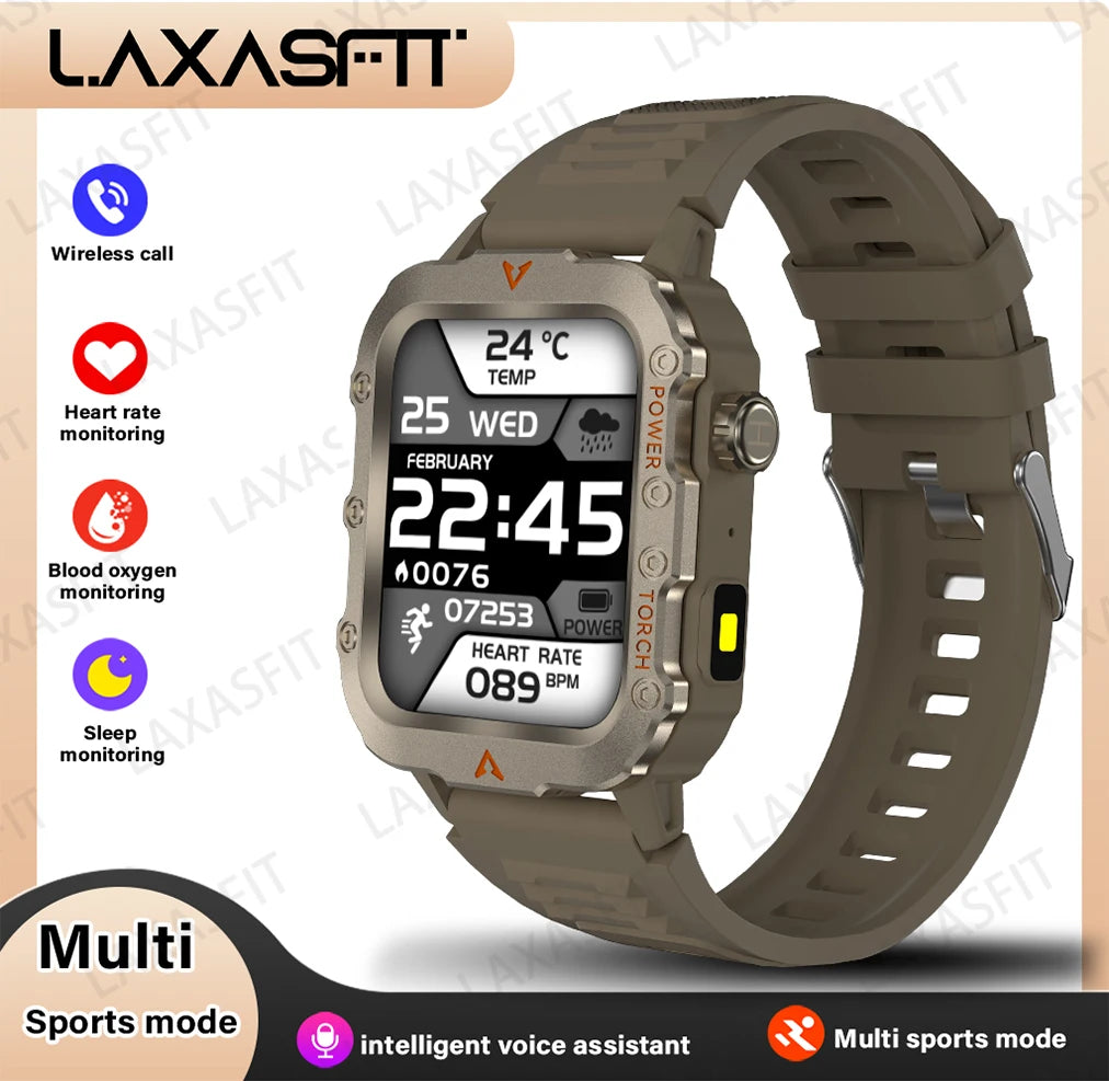 LAXASFIT Men's Smart Watch with LED Flashlight - Outdoor Sports Health Monitoring Smartwatch