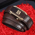 Luxury Automatic Buckle Leather Belt - Black Coffee Business Crocodile Pattern
