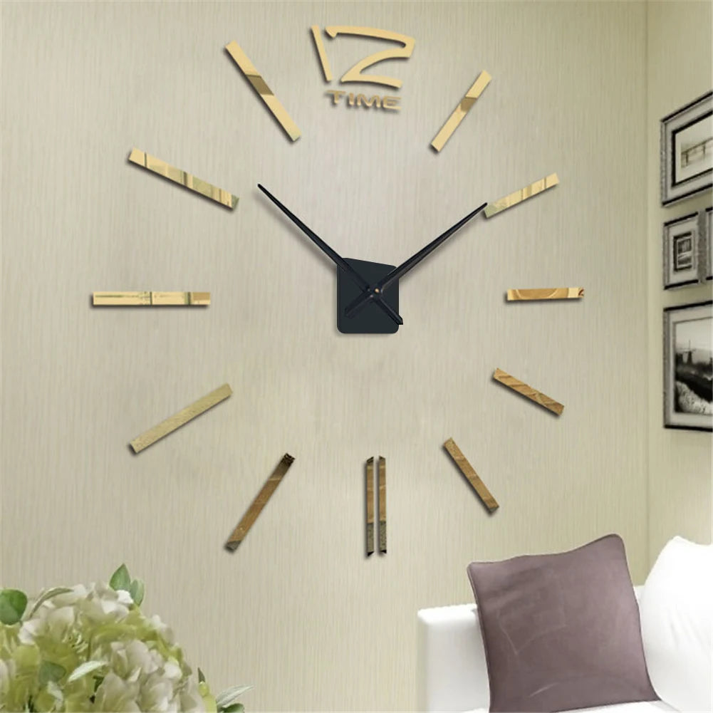 3D Wall Clock Decor Kit - Acrylic Mirror Frameless DIY Clock for Home & Office