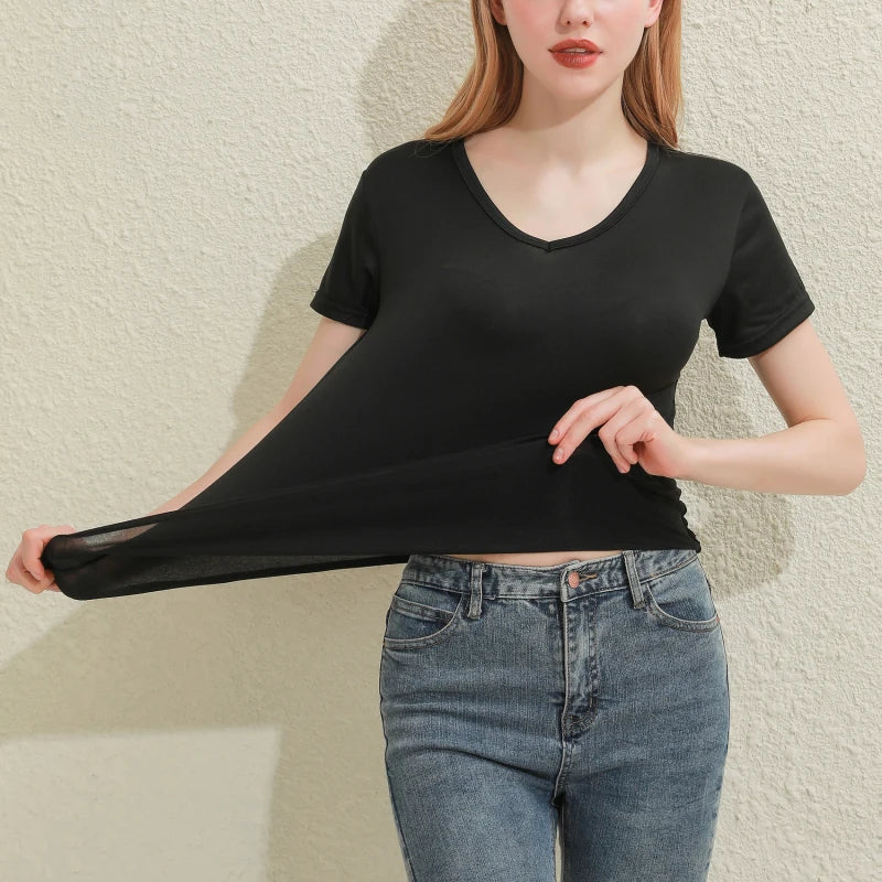 2025 Women's Short Sleeve T-Shirt - Casual Round Neck Solid Color Blouse