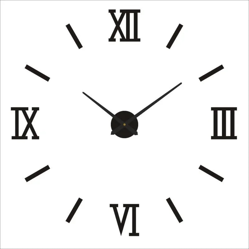 2D/3D Large Roman Numeral Wall Clock - Acrylic Mirror DIY Quartz Clock Stickers
