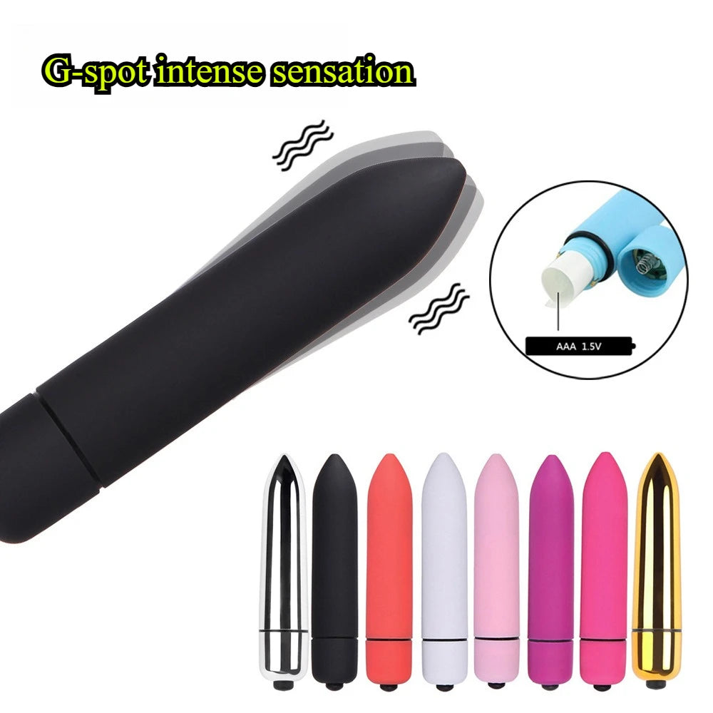 G-spot vibrator collection in various colors including black, pink, white, gold with AAA battery detail