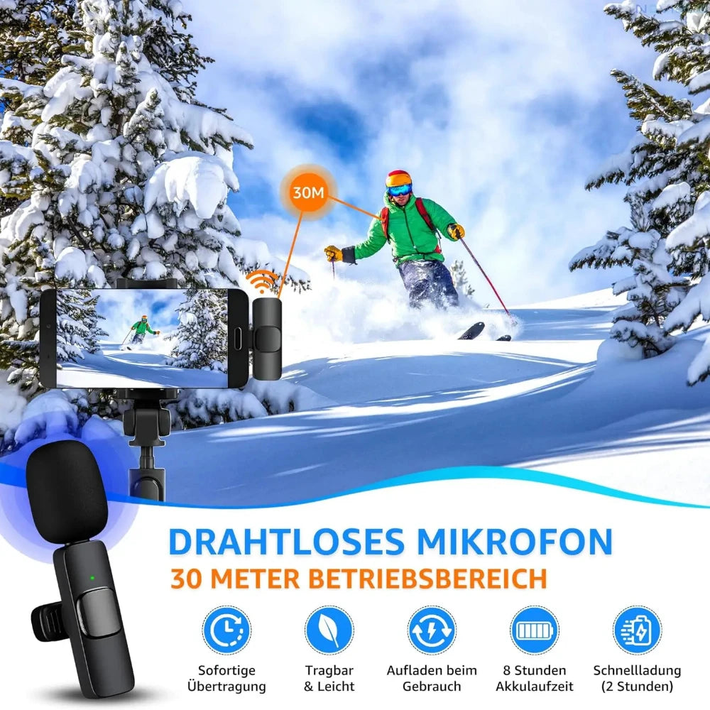 Wireless Lavalier Microphone - Plug and Play Noise Canceling for YouTube TikTok