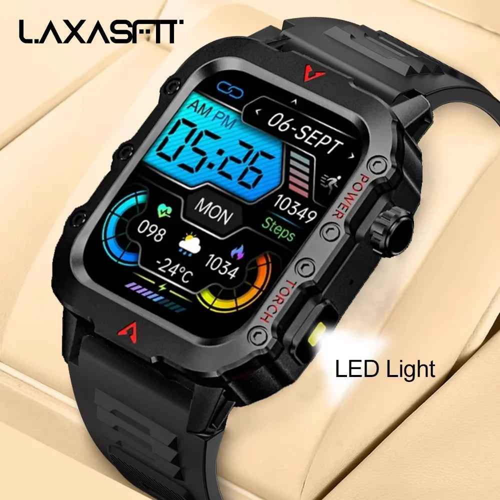 LAXASFIT Men's Smart Watch with LED Flashlight - Outdoor Sports Health Monitoring Smartwatch