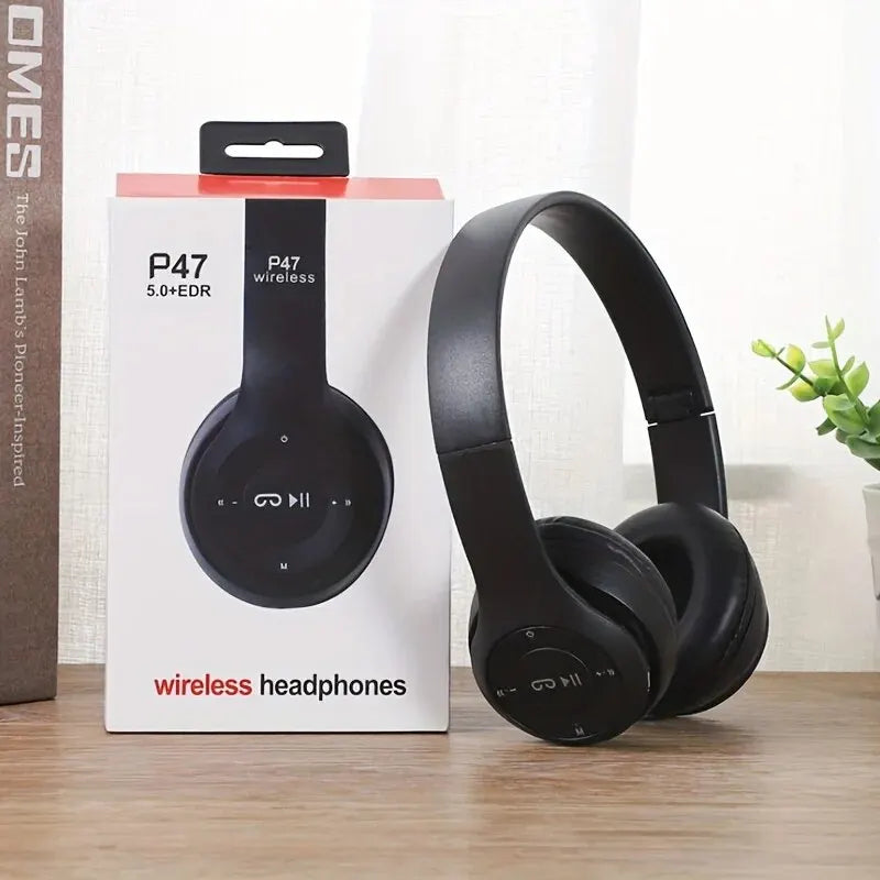 Stereo P47 Wireless Sports Headset - 5.0 Bluetooth, Folding Design for iPhone & Xiaomi Gaming