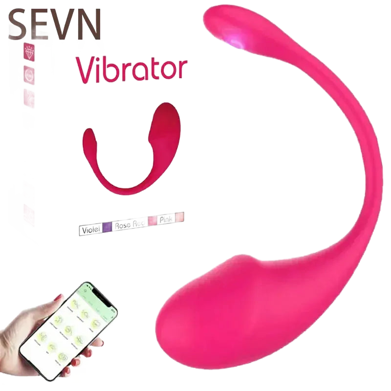 SEVN wireless pink vibrator with smartphone app control and color options on packaging